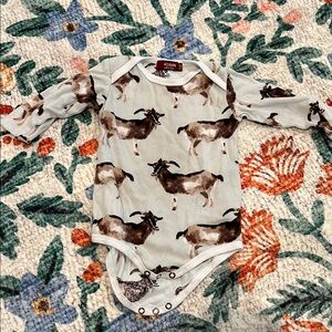 Milkbarn Green and Tan Bodysuit Playful Design